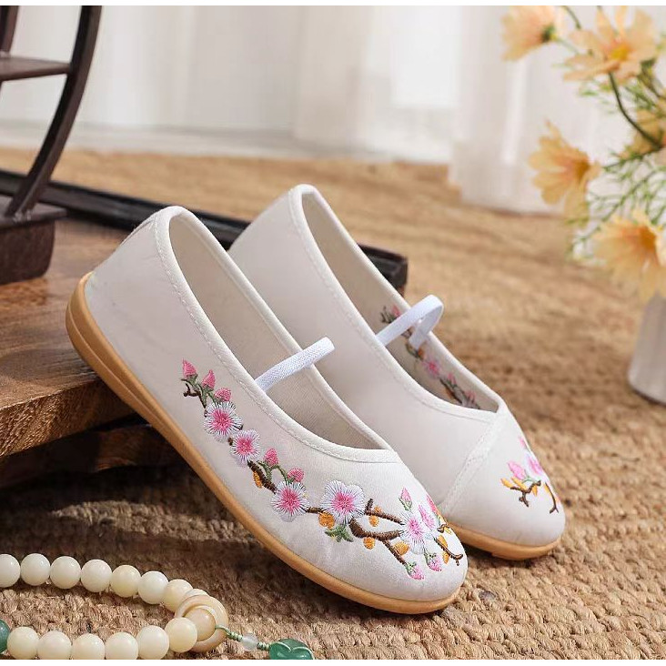 สาวจีนแบบดั้งเดิมปักรองเท้าHanfu Flatsเด็กโรงเรียนเต้นรําประสิทธิภาพเครื่องแต่งกายYNV9