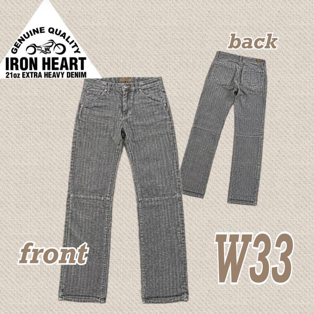 IRON HEART กางเกงทำงาน Double Knee Herringbone 10.5oz สีดำ W33 ของแท้มือสอง