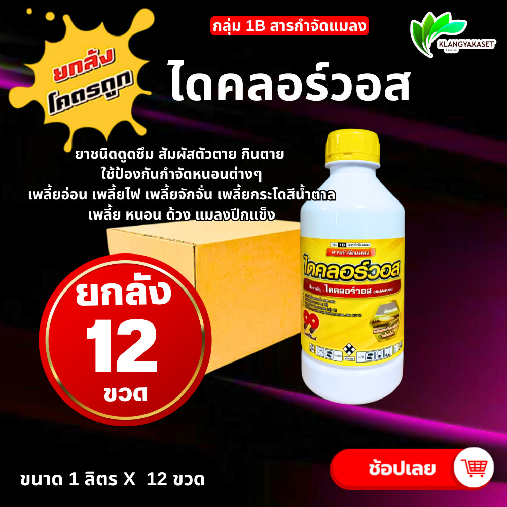ยกลัง 12 ขวด ไดคลอร์วอส 99 50% เดสมอนด์  เอ็กซโคลวอส  คราฟเวิร์ค  กำจัดหนอน เพลี้ย ตายเกลี้ยง หยดเพลี้ยกระโดด