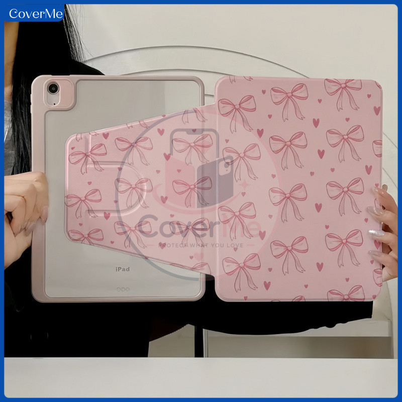 CoverMe 360° หมุนอะคริลิคสีชมพูโบว์สําหรับ HONOR Pad X8 X9 X10 Pro X9A X8A 11 Flip Stand Cover NDL-W