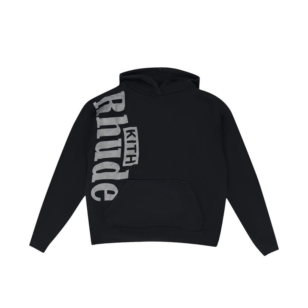 ZYKE RHUDE ต้นฤดูใบไม้ร่วงสไตล์ใหม่สีดําด้านข้างแนวตั้งแถวตัวอักษร Hooded Sweatshirt Retro ล้างหลวมผ
