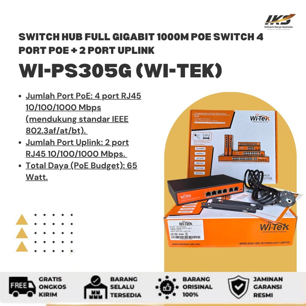 WI-TEK WI-PS305G Switch Hub 6-Port 48V Gigabit พร้อม PoE 4-Port