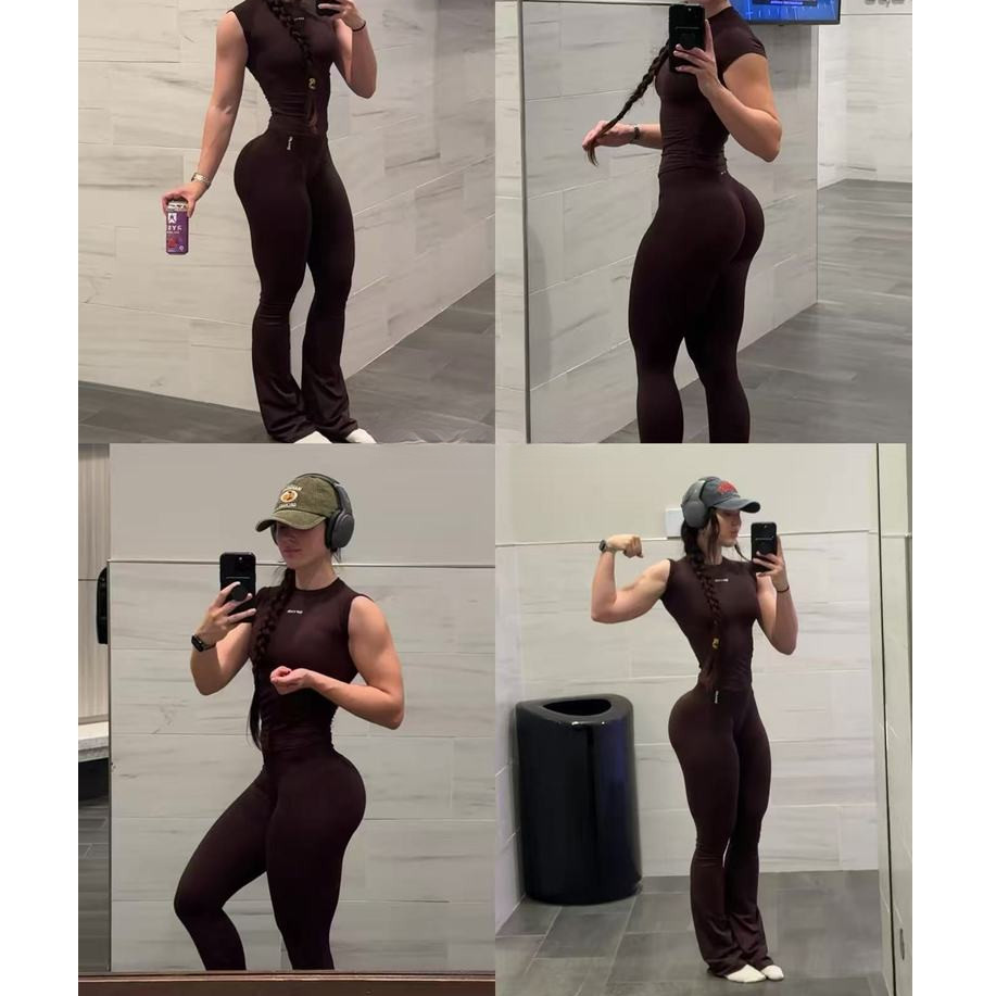 DF Seamless High-Waisted กางเกงโยคะเล็กน้อย Belly-Narrowing Hip-Lifting Shaping วิ่งฟิตเนสยืดกางเกงกีฬา (มีโลโก้)