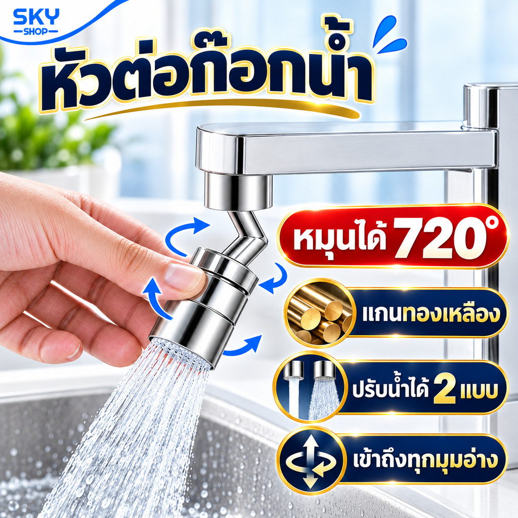 SKY หัวก๊อกน้ำ หัวต่อก๊อกน้ำ หมุนได้ ก๊อกน้ำ อ่างล้างจาน อ่างล้างหน้า ล้างมือ คุณภาพดี แข็งแรง Faucet Connector