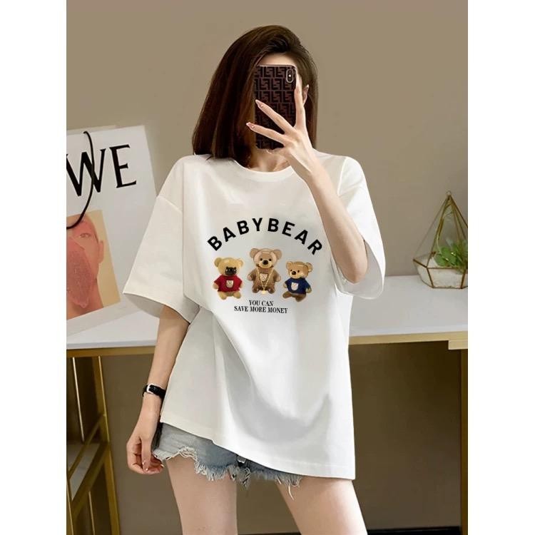 เสื้อยืดผู้หญิง ลายการ์ตูนน่ารัก เรียบง่าย แฟชั่นคู่รัก เสื้อ คอกลม ทรงหลวม ใส่ได้ทั้งชายและหญิง 100%cotton Clothing