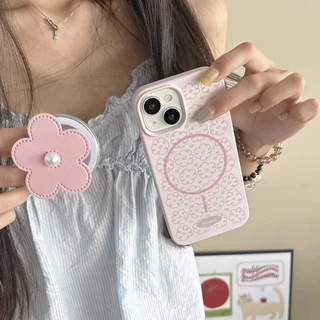 ปลอกTPU Coverใช้งานร่วมกับiPhone 13 14 14Pro 14ProMax 15 15Pro 15ProMax 16 16Pro 16ProMax 17Pro 17ProMaxดอกไม้สีชมพูรูปแบบแม่เหล็กกรณี