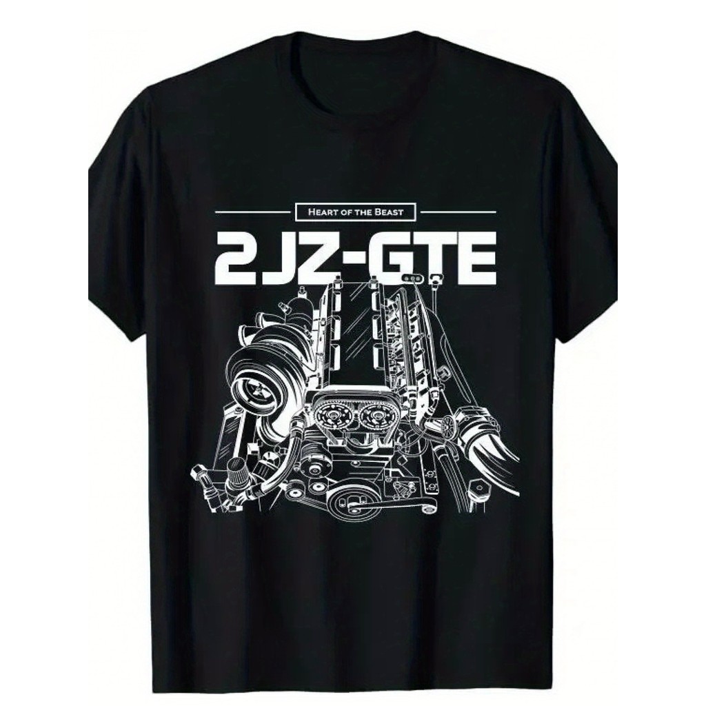 2JZ GTE เครื่องยนต์เสื้อยืดผู้ชายผสมนุ่มรอบคอแขนสั้นกีฬาลำลอง Tee