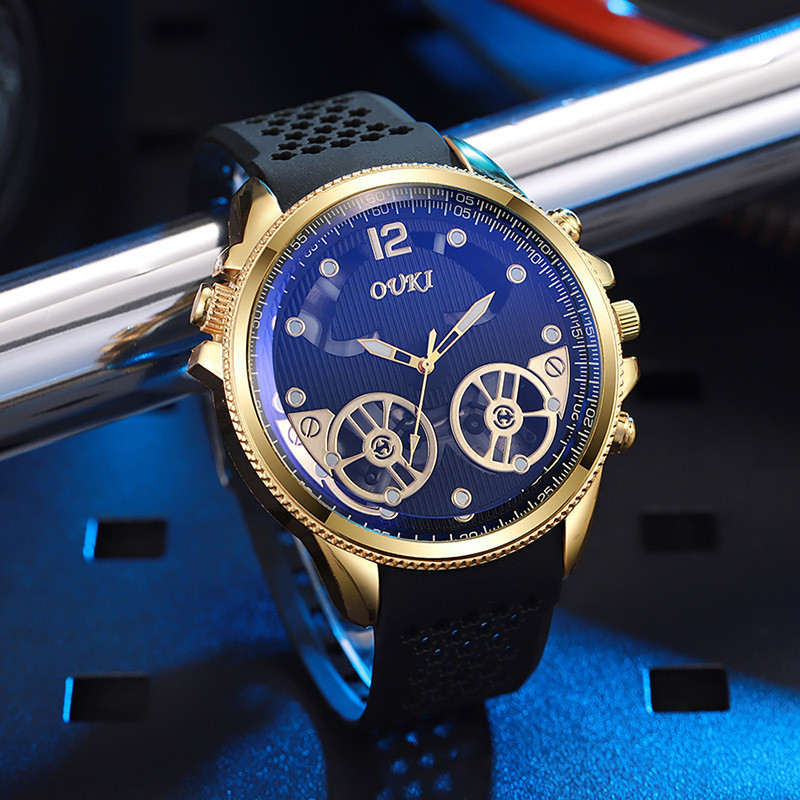 OUKI นาฬิกาผู้ชายนาฬิกา Hollow ขนาดใหญ่ Blu-ray Flywheel นาฬิกานักเรียนอินเทรนด์ผู้ชาย watch9.19