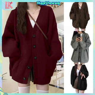 LK🔥เสื้อกันหนาว K-Fashion ส่งด่วน แขนยาวหลวมสไตล์เกาหลี สีทึ…