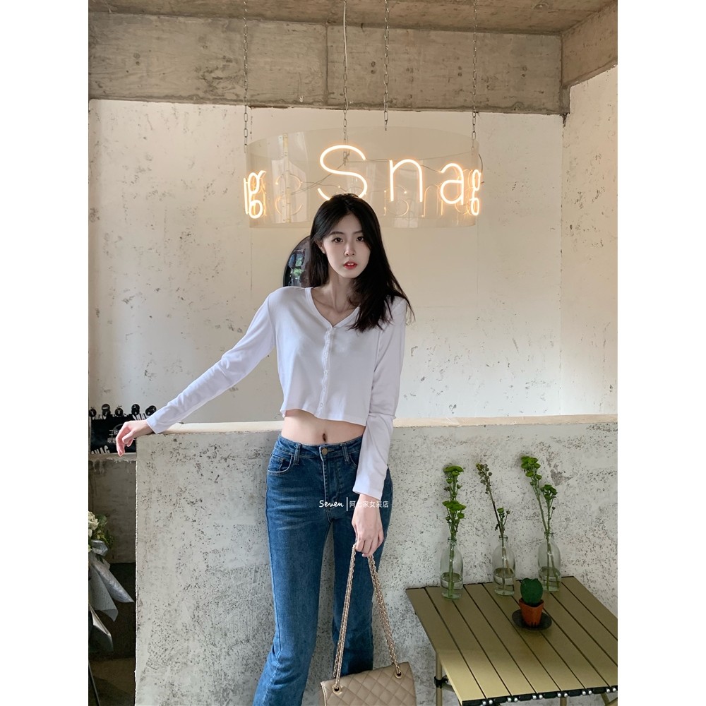 2022 ฤดูใบไม้ผลิฤดูร้อนฤดูใบไม้ร่วงสไตล์ใหม่ BM ยาวแขนสั้นเสื้อยืด zelly top รอบคอ V คอ TOP หลวม Sli