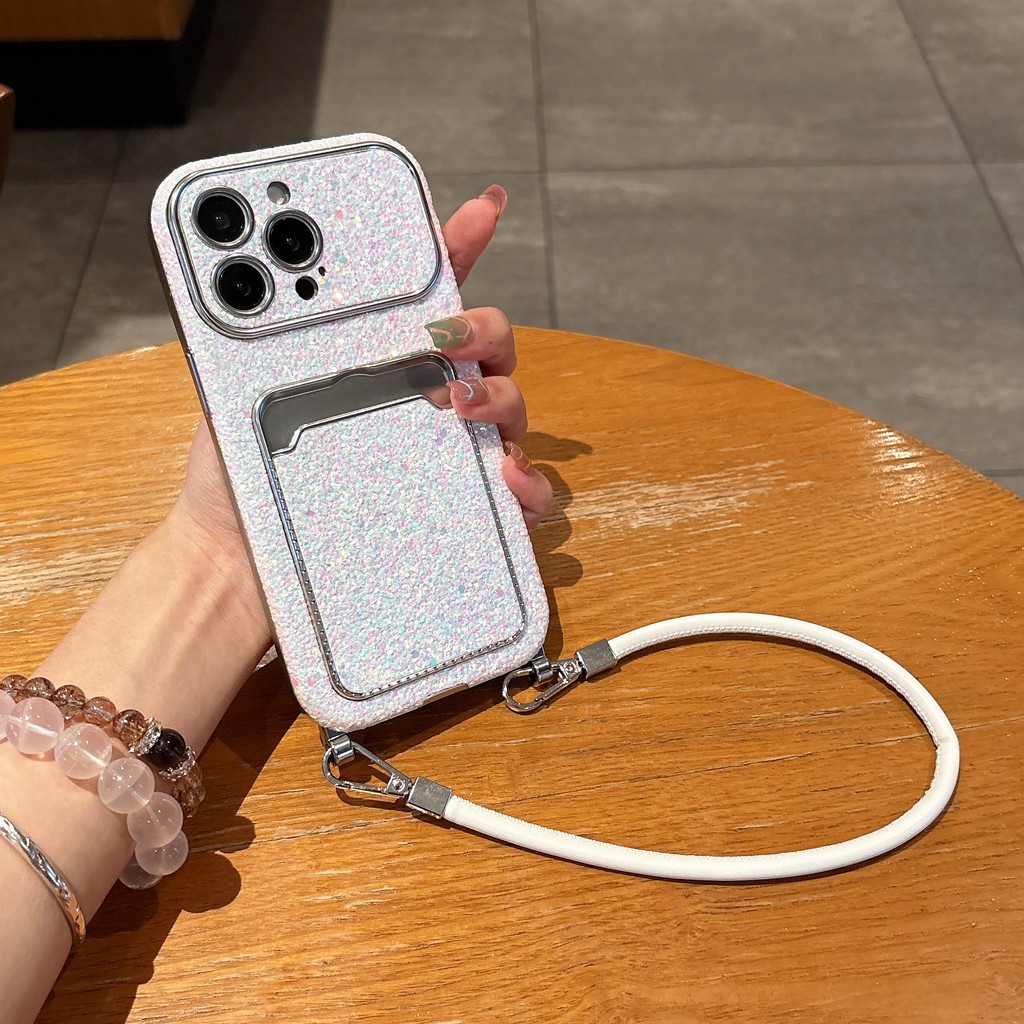 หนังมุกประกายแฟชั่นเหมาะสําหรับ iPhone 13~16ProMax 13~16Por เคสโทรศัพท์ป้องกันการตก