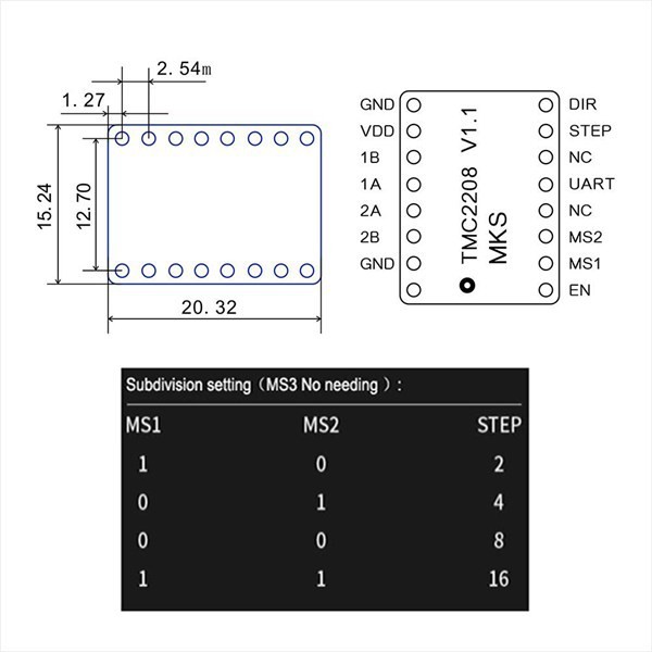 1เซ็ตสีดํา+โลหะสีขาว TMC2208 V1.2 Stepper Motor Driver Module Carrier พร้อมระบายความร้อน
