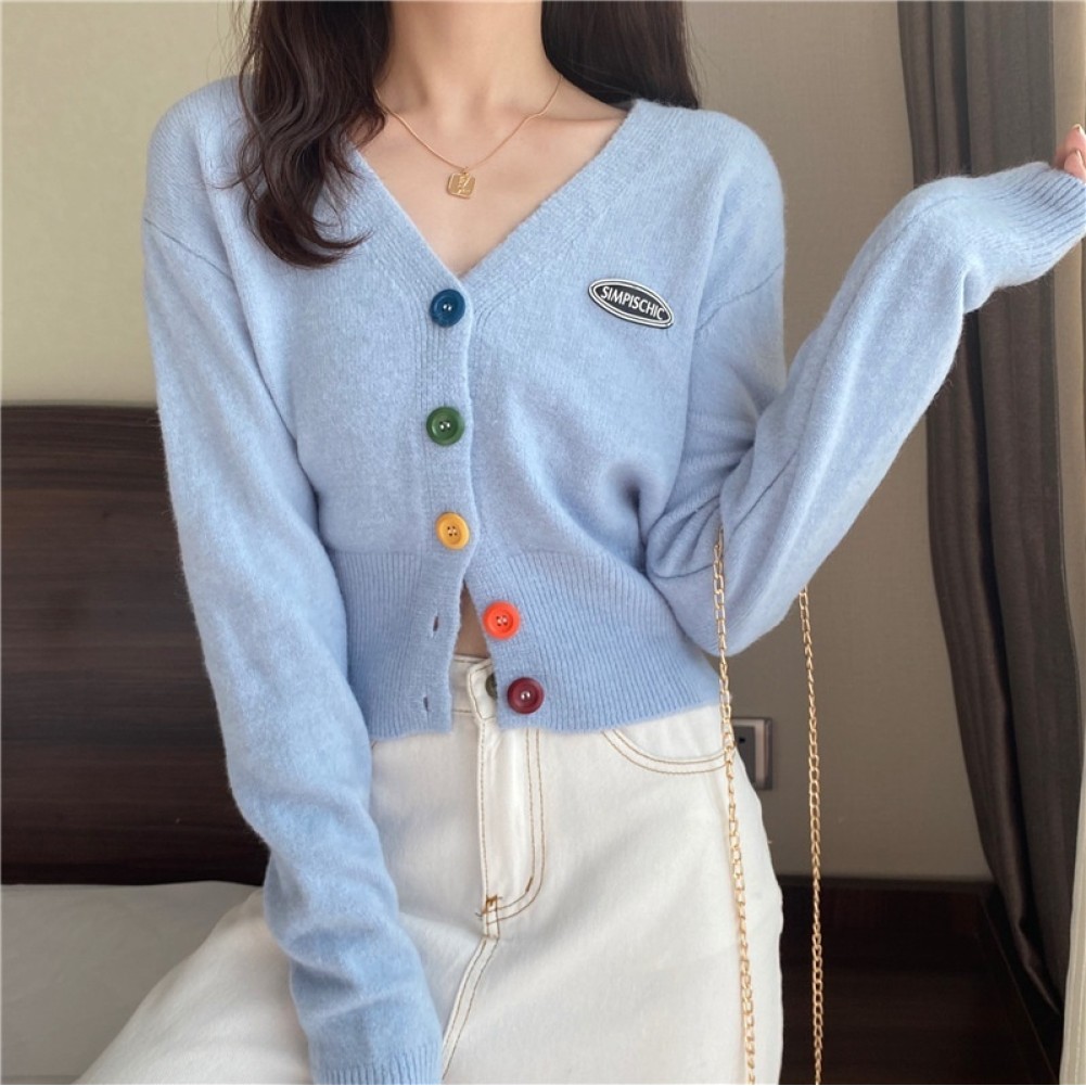 เสื้อไหมพรม คอวี เสื้อคลุมแขนยาว กระดุม หลากสีถอดได้จริง Cool summer18 ✨october303.th✨