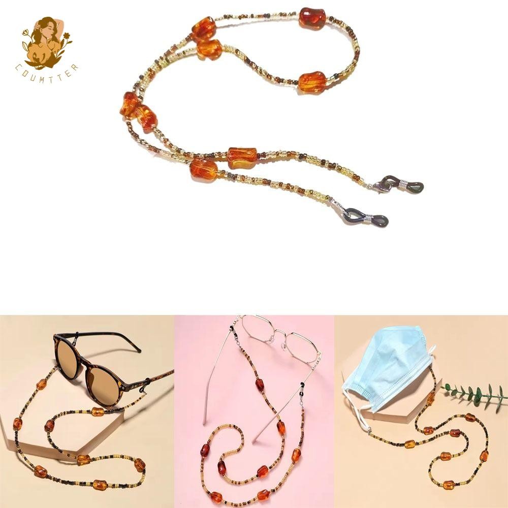 BACKSTAGEREAT แว่นกันแดดโซ่, Retro Anti-Lost Amber แก้วแว่นตา,แว่นตา Retainer Anti Slip Anti Falling