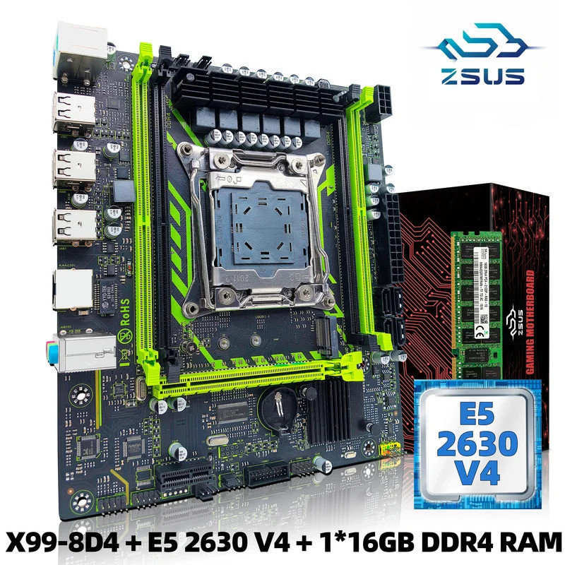 X99-8D4 ZSUS เมนบอร์ดชุด LGA2011-3 Xeon E5 2630 V4 CPU DDR4 16GB (1*16GB) 2133MHZ RAM หน่วยความจํา N