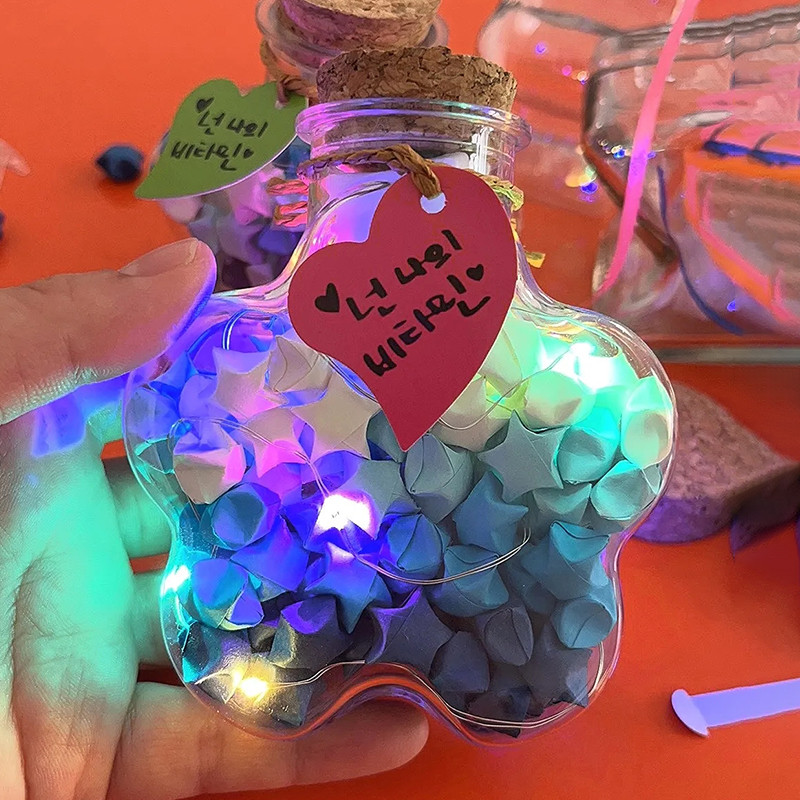 ดาวกระดาษพับ สีไล่ระดับ ขวดดาว ของขวัญคริสต์มาส กระดาษดาวนำโชค ดาวห้าแฉก พับกระดาษ เพชรแวววาว เรืองแสง DIY ของขวัญทำมือ - รูปที่ 3