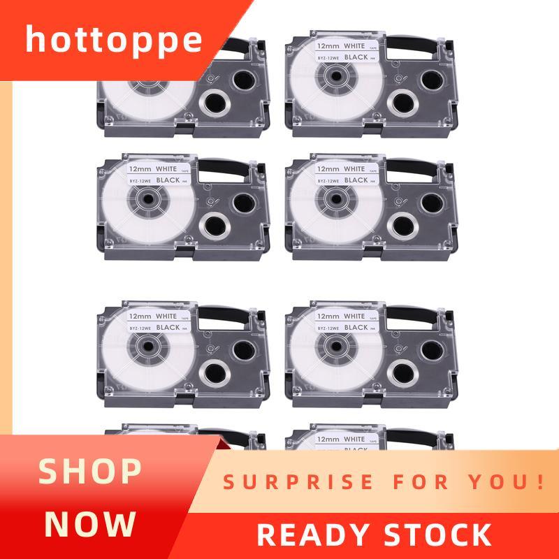 hottoppe8 Pack 12mm สีดําบนป้ายสีขาว แท่นตัดเทปเข้ากันได้กับ KL1500 KL2000 KL7000 KL7200 -100 KL120 