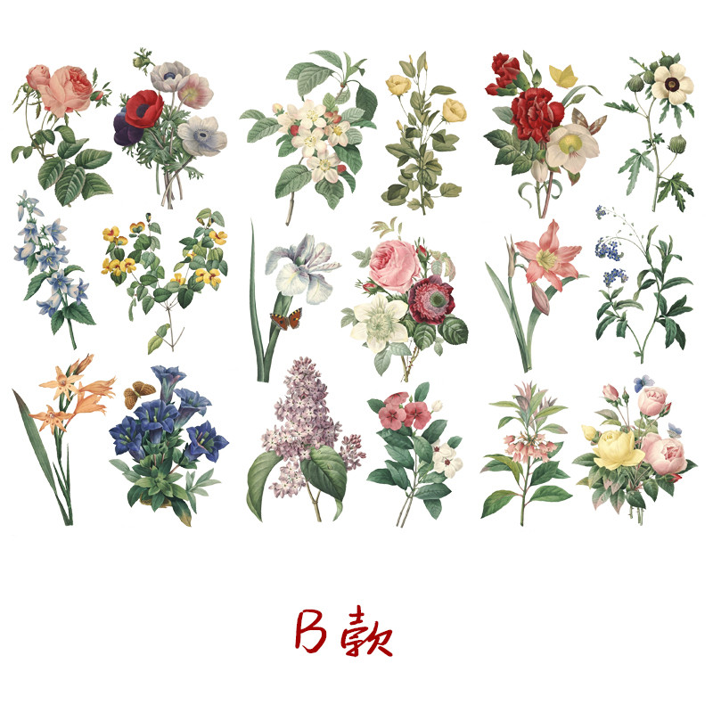Retro Flowers Flowers Collection Handbook Stickers Diary Stickers Handbook Small Fresh Handbook Flow