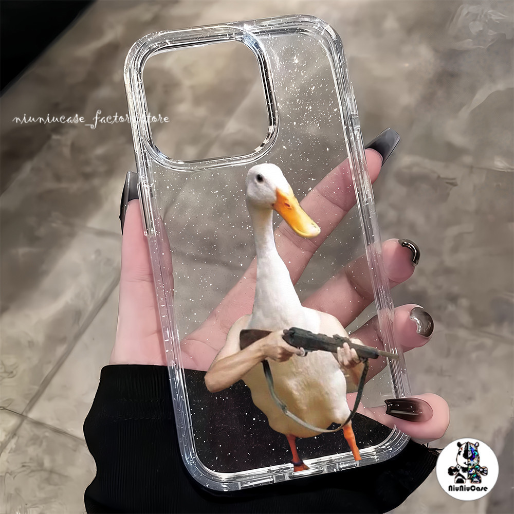 For iPhone 11 Pro Max เคสใสแบบแวววาว ห่านน่ารัก TPU นุ่มสีสันสด For iPhone15 14 13 12 11 16 Pro max XS XR 7 Plus 8 Plus