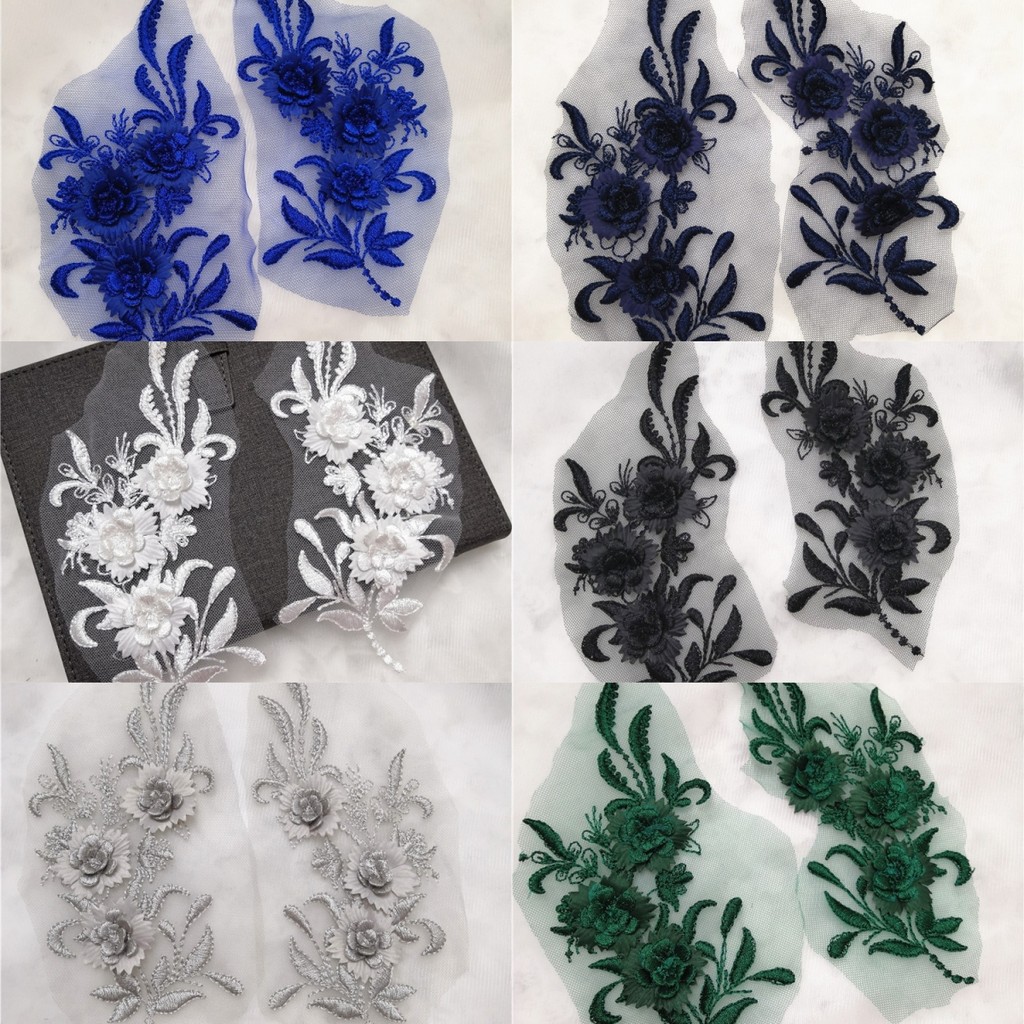 1 Pc โพลีเอสเตอร์ตาข่ายเส้นด้ายลูกไม้ Trim สามมิติ Applique Patch เย็บปักถักร้อยคอ Corsage ผ้าเย็บ D