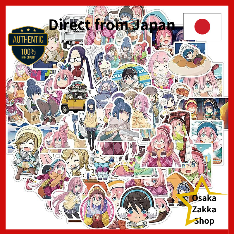 50 pieces of cute anime stickers set for "Yuru Camp," featuring characters like Rin Shima and Kagami
