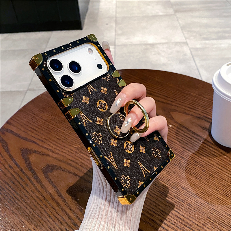 ปลอกiPhone 17 Pro Max Air 17Pro 16e 15 14 13 12 11 XS XR 8 7 6Plusแฟชั่นหรูหราหนังPUสแควร์กันกระแทกเคสโทรศัพท์พร้อมวงเล็บแหวน