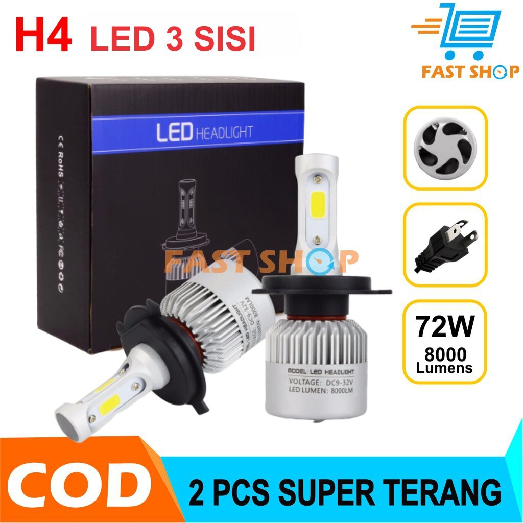 KM76TF ไฟรถยนต์ Led ไฟหน้ารถ COB 72W 8000 Lm ซ็อกเก็ต H4 2 ชิ้น HI Lo