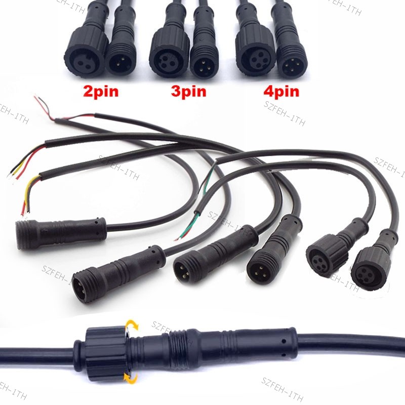 5 ชิ้น/ล็อตสายไฟกันน้ําชายหญิง 2Pin 3Pin 4Pin แจ็คปลั๊กอะแดปเตอร์สายไฟ 500V 3A Connector 20 ซม.สายไฟ