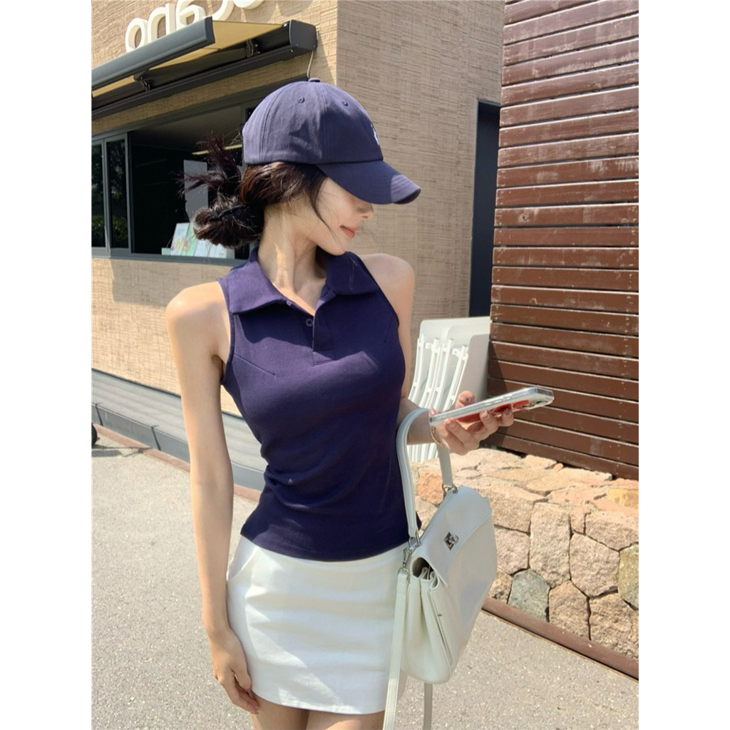 Evelynเสื้อคอปก สีพื้น เสริมฟองน่ำ ผ้าใส่สบาย แขนกุด รูปที่ 6