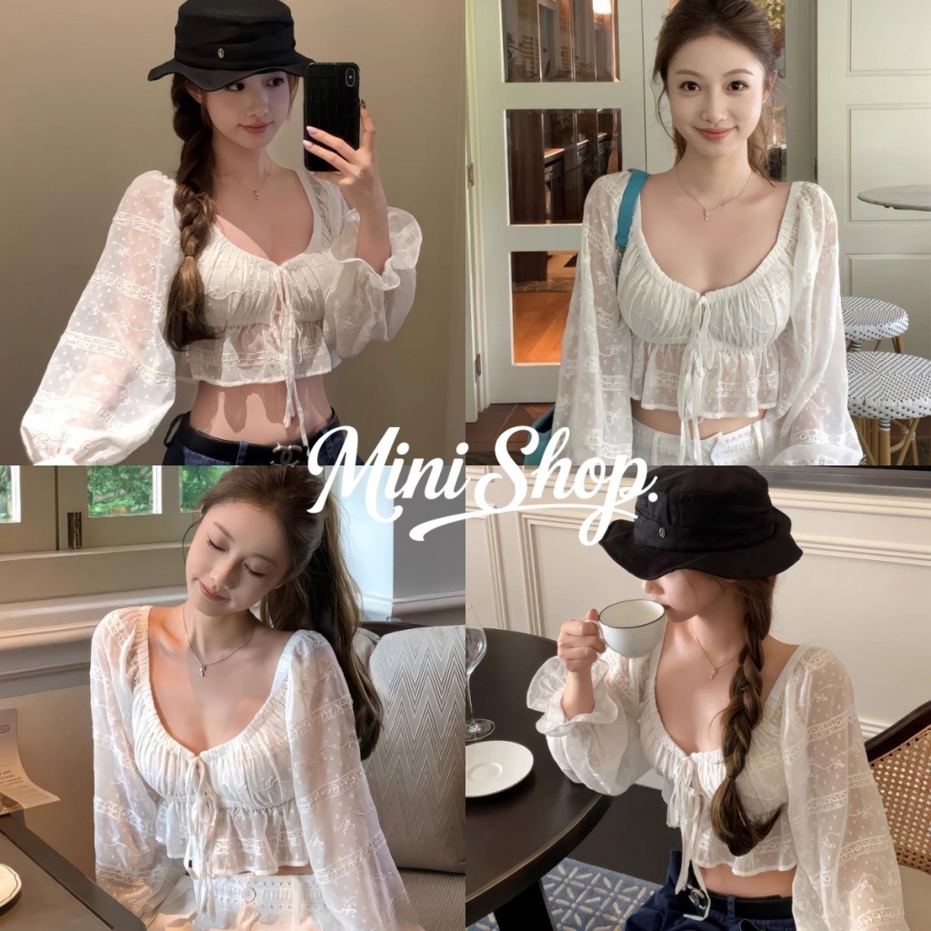 Mini shop🌸พร้อมส่ง🌸(FY1164)เสื้อแขนยาวสีขาวสไตล์มินิมอลสาวเวียดนาม เซ็กซี่ ผ้าใส่สบาย