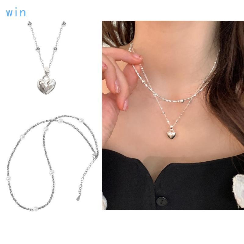 Win Sweet Cool Heart Pendant Necklace Y2K Layered Choker Collar Necklace