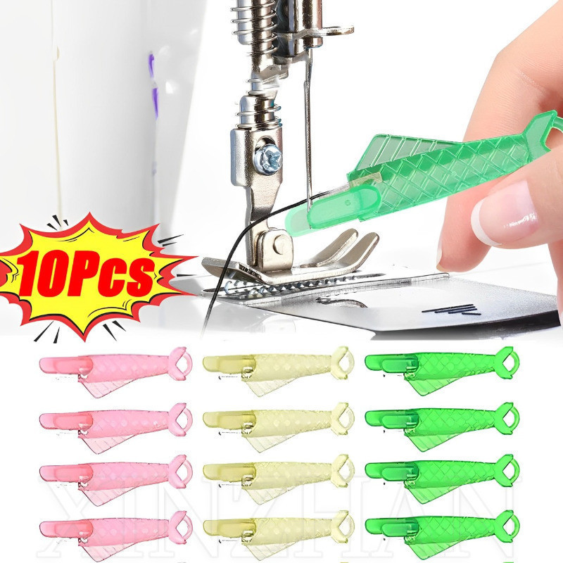 10 ชิ้นปลาขนาดเล็ก Mini เข็ม Threader Quick Threading Handy เครื่องมือในครัวเรือนอุปกรณ์เย็บผ้าพลาสติก Threader ชุด