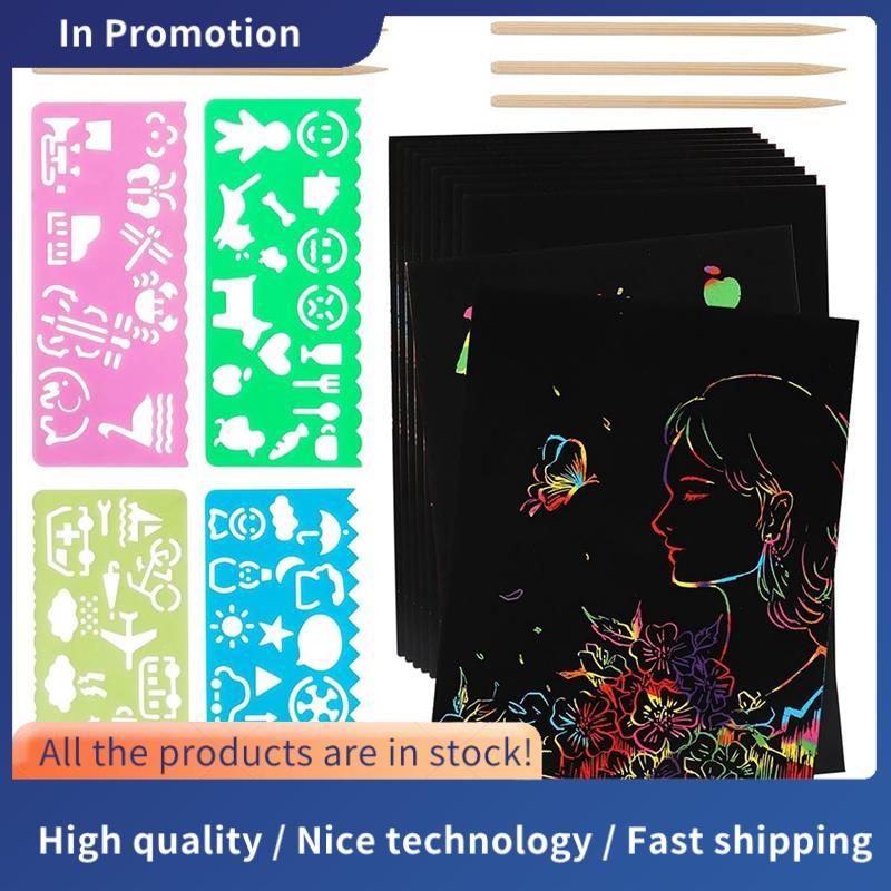 Rainbow Scratch Paper Art Set, Scratch Papers Supplies Black Scratch Drawing Art Crafts แผ่นบันทึกกา