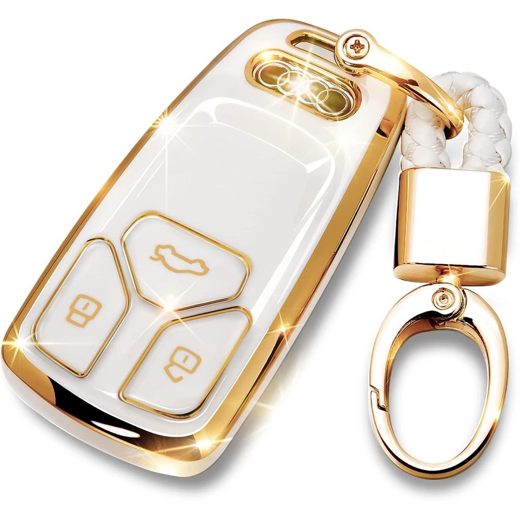 สําหรับ Audi Key Fob Cover, Soft TPU, Gold พวงกุญแจ, Full ครอบคลุม Protector ใช้งานร่วมกับ Audi A3 A