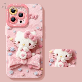 ใช้งานร่วมกับ iPhone 17 16 15 14 13 12 11 Pro Max X Xr Xs Max 7 8 Plus SE2020 เคสโทรศัพท์การ์ตูนน่ารักขนาดใหญ่สีชมพูตุ๊กตาโบว์ Cat + Lanyard นุ่มปกหลัง