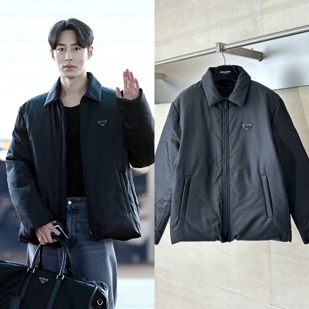 CIU7 Praaa New Triangle Logo Zipper Down Jacket Coat Unisex Celebrity Style Trendy