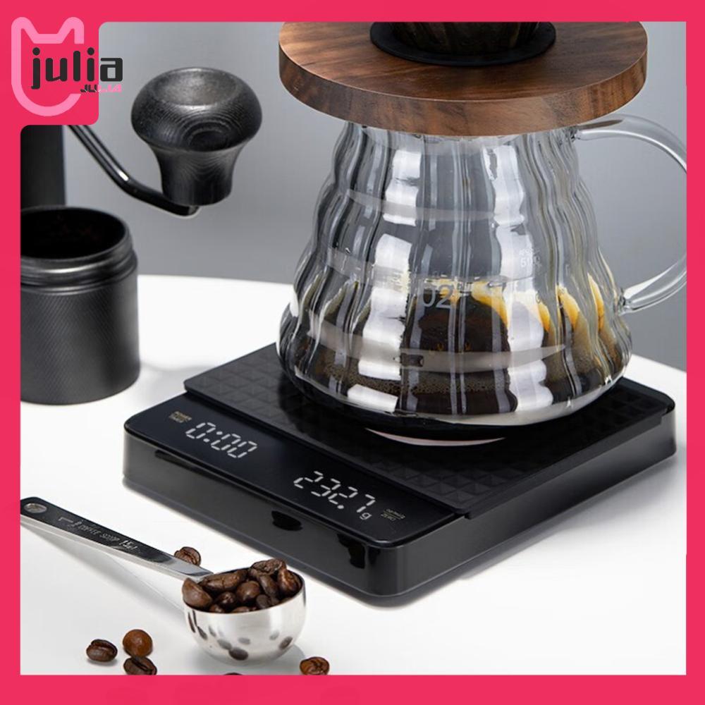 [Julia1.th] Mini Coffee Scale W/จับเวลาชาร์จ 3kg/0.1g Espresso Scale Auto Tare Portable Coffee Scale