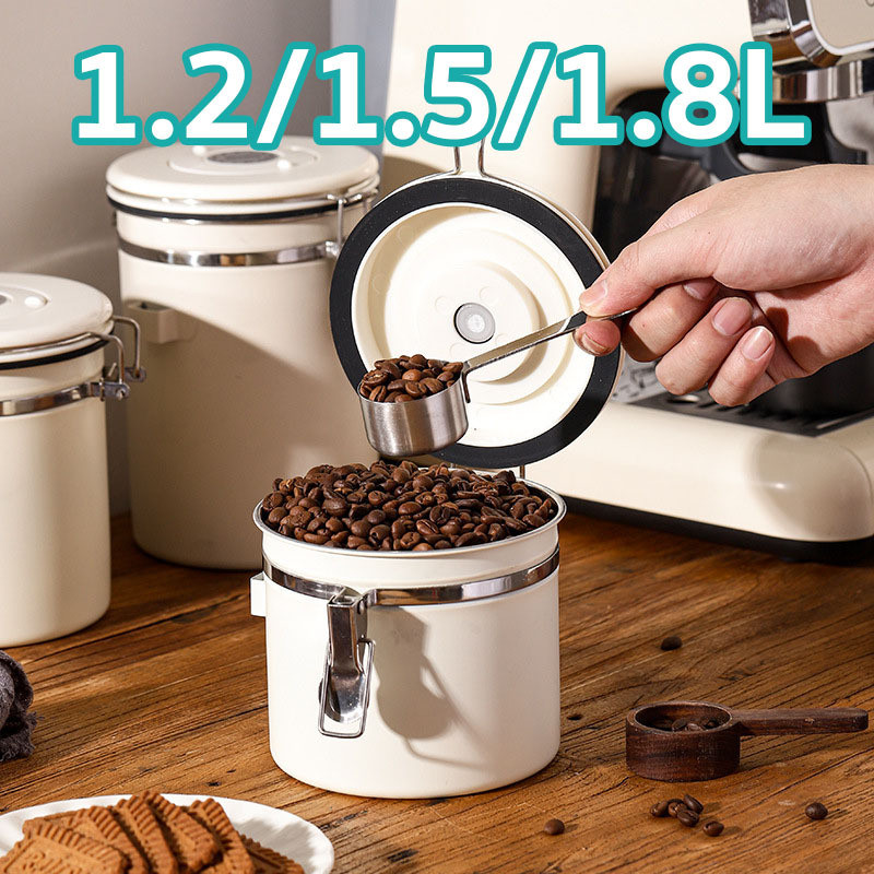 กระป๋องเก็บกาแฟ โถเก็บเมล็ดกาแฟ ฟรีช้อนสแตนเลส สแตนเลส ขนาด1.2L/1.5L / 2L สูญญากาศ กันความชื้นโหลสแตนเลส พร้อมส่ง