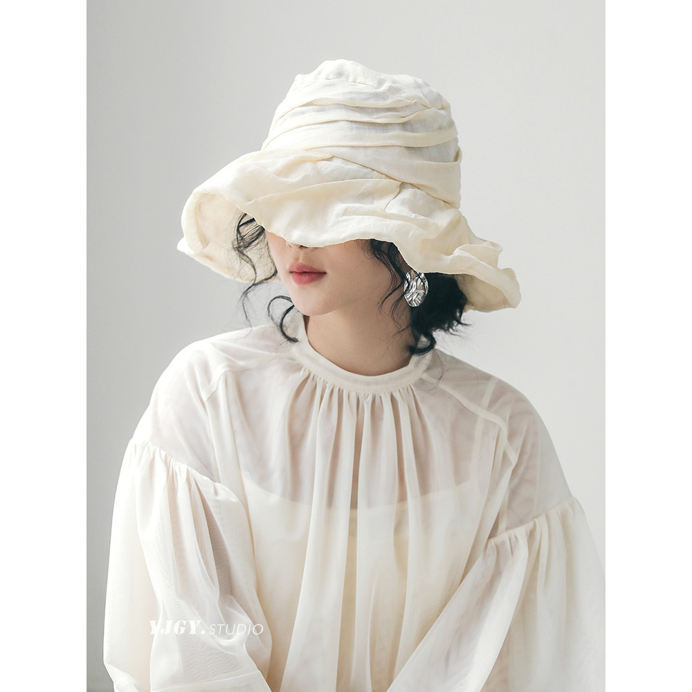 หมวกบักเก็ตหญิง ยี้จี่ กวิ๋ยกู่ ลายRamie สำหรับฤดูใบไม้ผลิและฤดูร้อน ออกแบบเพื่อกันแดดและสไตล์ย่อยหว