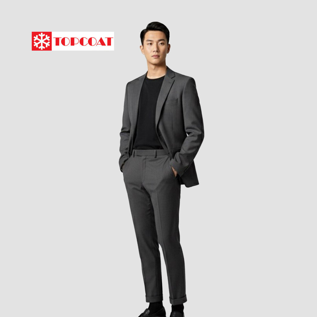 TOPCOAT ชุดสูทสำหรับผู้ชาย 2 กระดุม (Classic set) ซับในทั้งตัว ผ่าหลัง กางเกงขากระบอกเล็ก ขาพับ (1 ชุด) Size : S-4XL