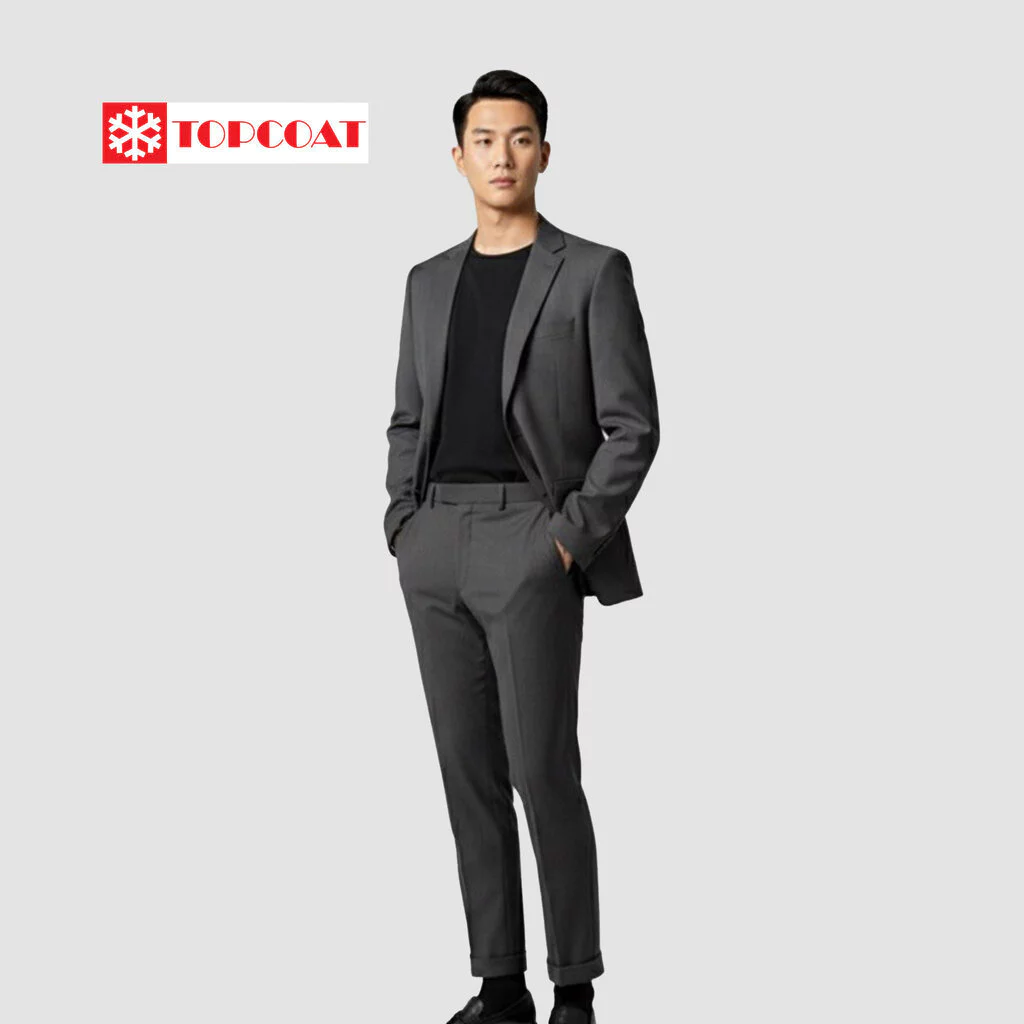 TOPCOAT ชุดสูทสำหรับผู้ชาย 2 กระดุม (Classic set) ซับในทั้งตัว ผ่าหลัง กางเกงขากระบอกเล็ก ขาพับ (1 ชุด) Size : S-4XL
