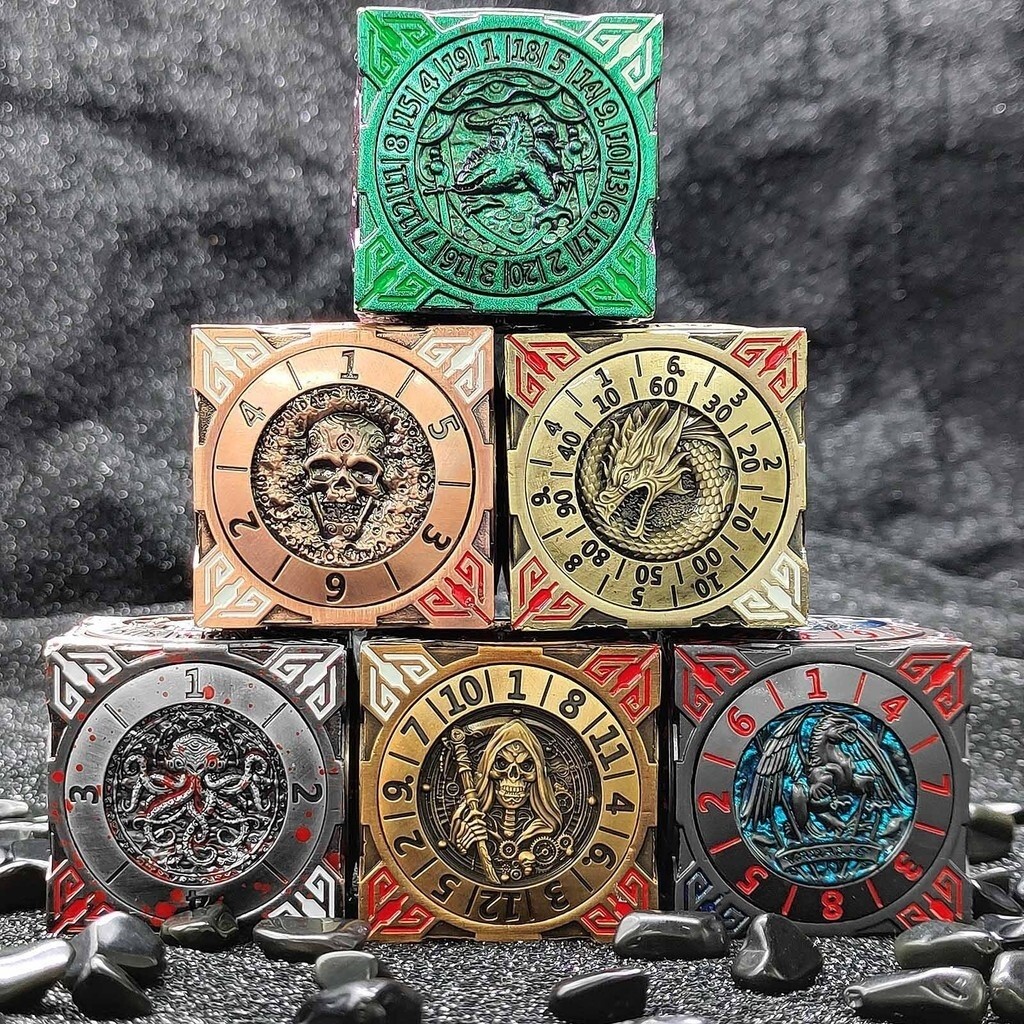 7 In 1 Metal Mechanical Dice MultiPurpose Rotary RPG Dice Board Game for Dungeons and Dragons