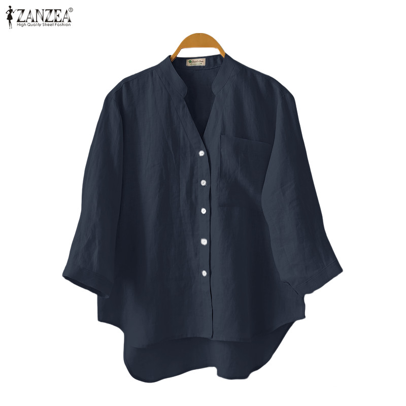 Zanzea ชุดลำลองสไตล์เกาหลีสำนักงาน แขนยาว 3/4 ปุ่มไม่สมมาตร