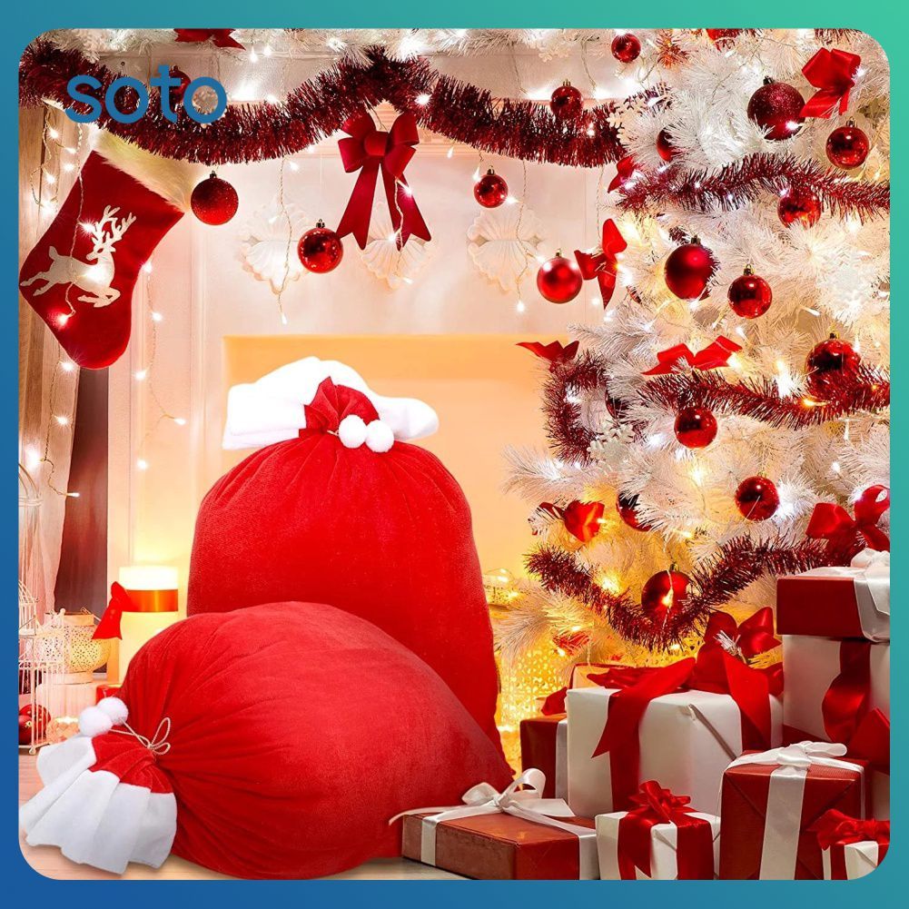 ♫ ถุงของขวัญซานต้าคลอสขนาดใหญ่พร้อมเชือกผูก ถุงของขวัญซานต้ากำมะหยี่ขนาด 70x50 ซม. สำหรับของขวัญคริสต์มาสสำหรับเด็ก ของเล่น ของตกแต่ง