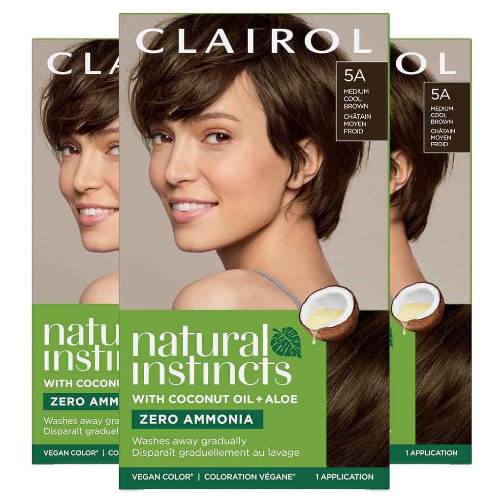 Clairol Natural Instincts Demi-Germanent Hair Dye, 5A Medium Cool Brown Hair Color, แพ็ค 3 ชิ้น