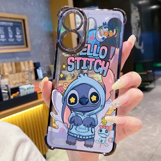เข้ากันได้กับ OPPO A40 A3X A2 A5 Pro A60 A18 A38 A57 4G A58 5G Pooh Bear Stitch Clear Plating Case Anti Drop Cover FD