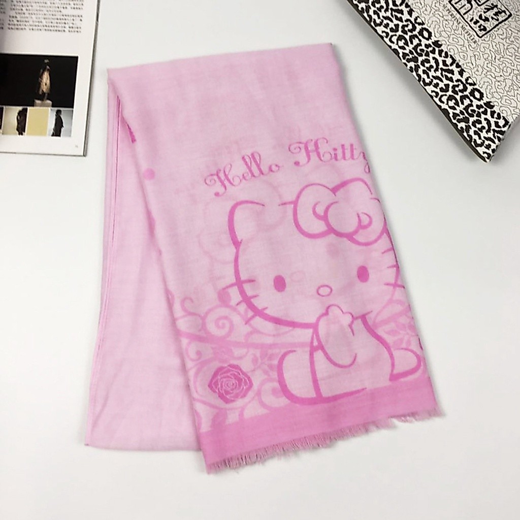 พร้อมส่ง💕 ผ้าพันคอคิตตี้ (70x180cm) ผ้าคลุมไหล่ สีชมพู | Bluerubystore