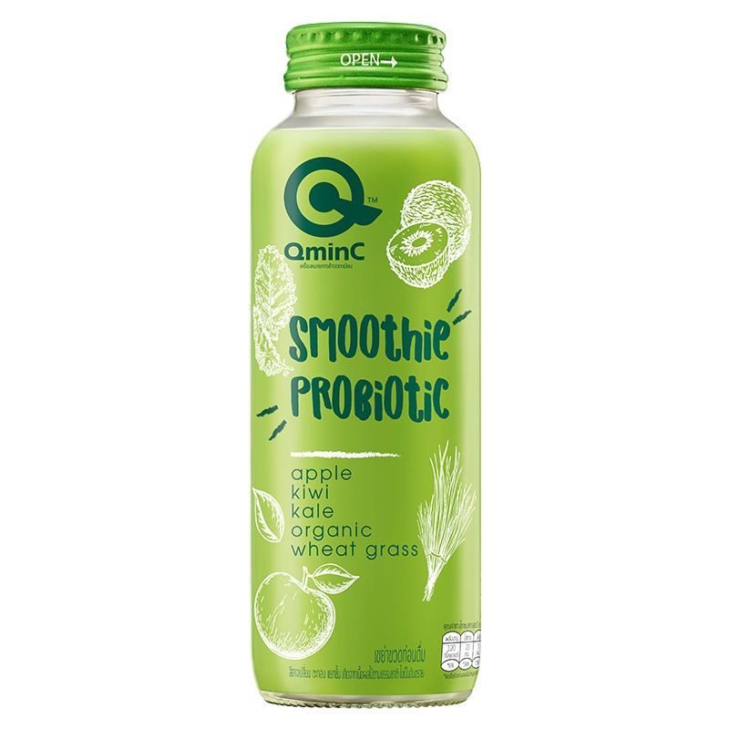 คิวมินซีสมูทตี้ผมไม้รวมกีวี่ฝรั่งแอปเปิ้ลและโพรไบโอติค 250มล. QminC Smoothie Apple 250ml [หมายเลขบาร์โค้ด 8859577501333]