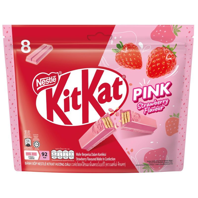 คิทแคทเวเฟอร์สอดไส้กลิ่นสตรอว์เบอร์รี 136ก Kitkat Strawberry Wafer in Confection 136g [หมายเลขบาร์โค้ด 9556001321329 ]