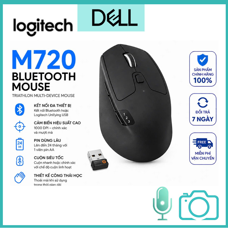 Logitech M720 Triathlon Multi-Device Wireless Mouse, Bluetooth, USB Unifying Receiver